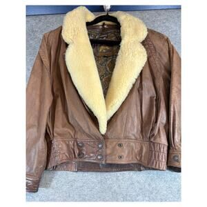 VINTAGE 90s Adventure Bound Shearling Leather Jacket Womens M Brown Thinsulate